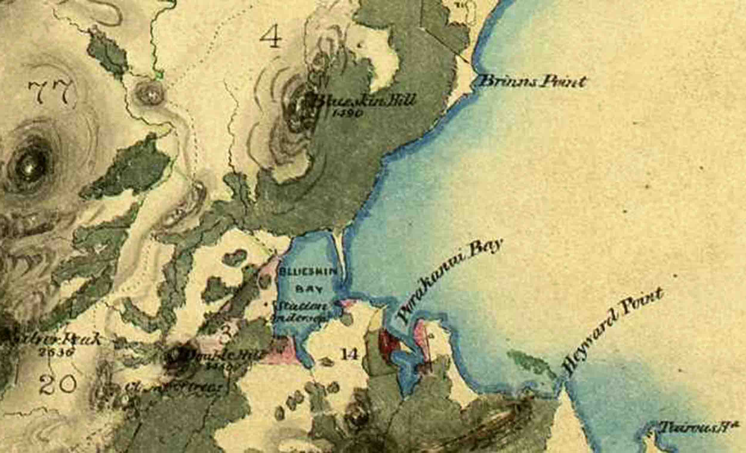 A portion of the ancient Maori footpath out of Otepoti-Dunedin shown (the dotted line to the left) on Thomson’s 1857 map. I have cropped this from: R10302722. ‘Reconnaissance Survey of Otago Province - North Eastern Districts’ - John Turnbull Thomson, Chief Surveyor (1857). Archives New Zealand Te Rua Mahara o te Kāwanatanga, Wellington. (CC BY 2.0).
